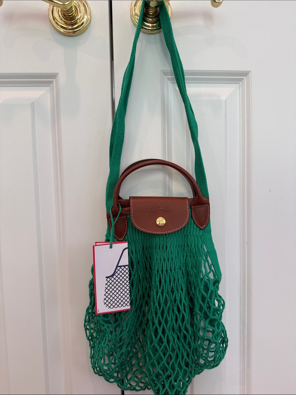 Longchamp Green Net Tote with Brown Leather Handles - Picture 5 of 5
